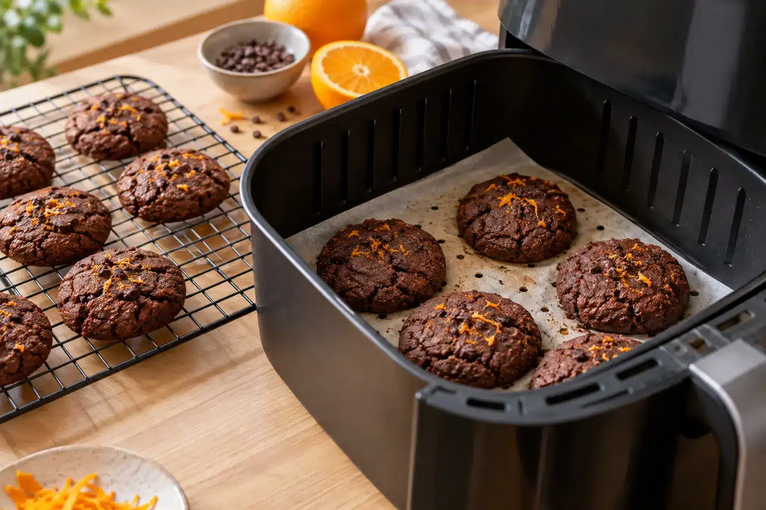Galletas veganas de cacao y naranja recién hechas en la airfryer