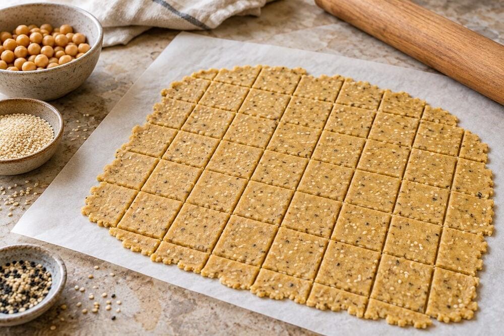 Crackers de garbanzo cortados antes de la airfryer