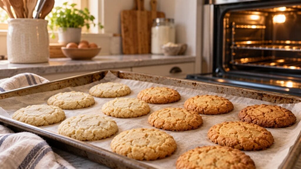 Bandeja de galletas sin gluten con horneado desigual
