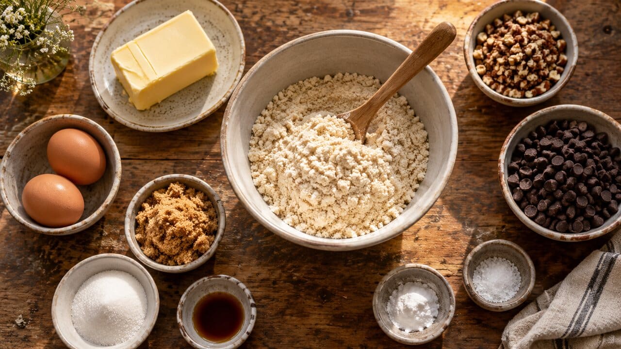 Ingredientes fríos y a temperatura ambiente para galletas sin gluten