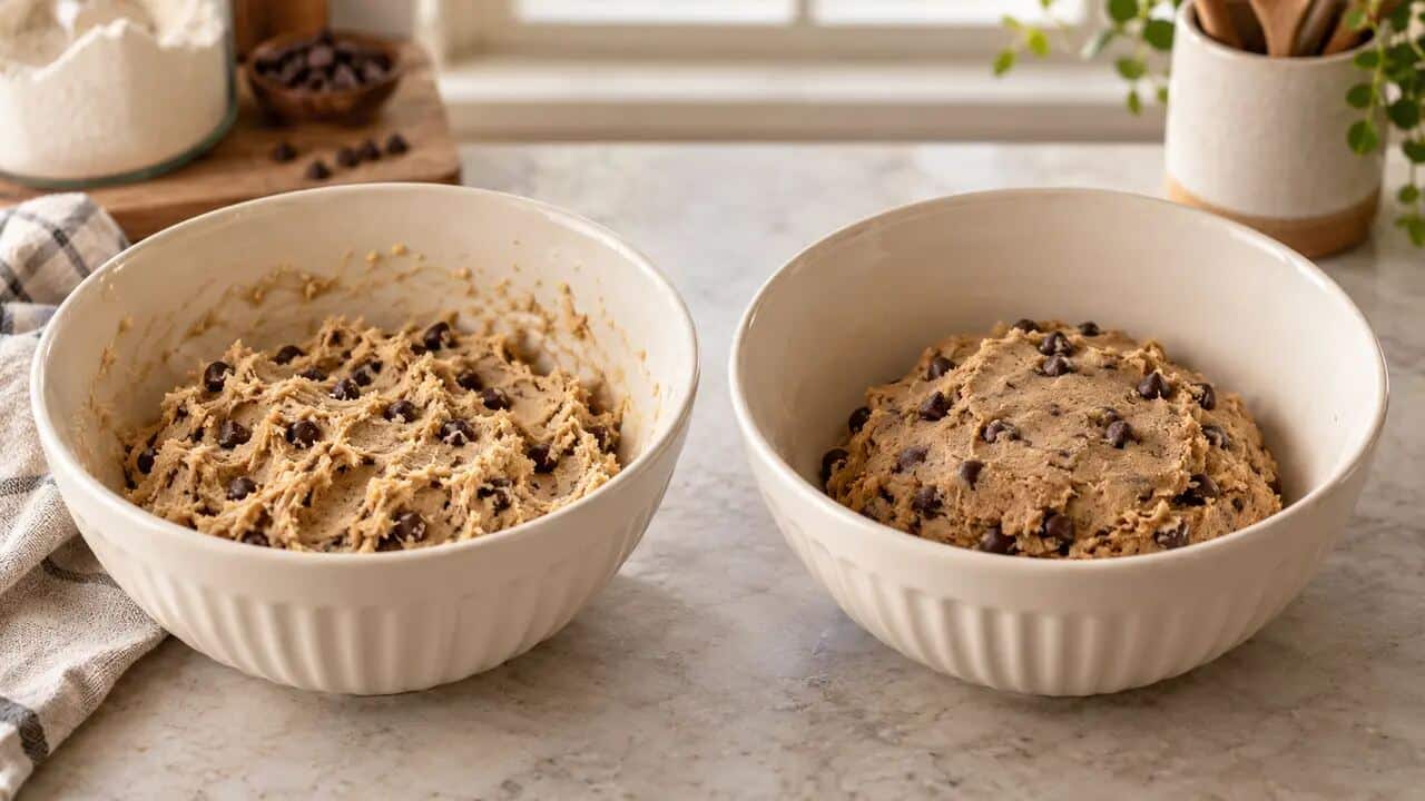 Masa de galletas sin gluten antes y después del reposo