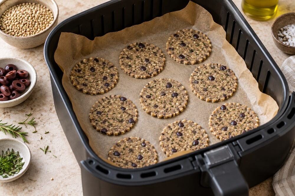 Galletas saladas cortadas y pinchadas antes de la airfryer
