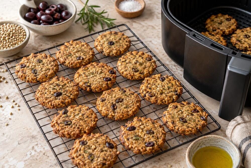 Galletas de trigo sarraceno y aceitunas recién cocinadas