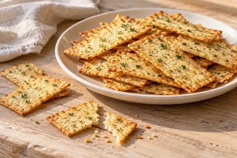 Crackers de arroz, ajo y perejil sin gluten dorados y crujientes