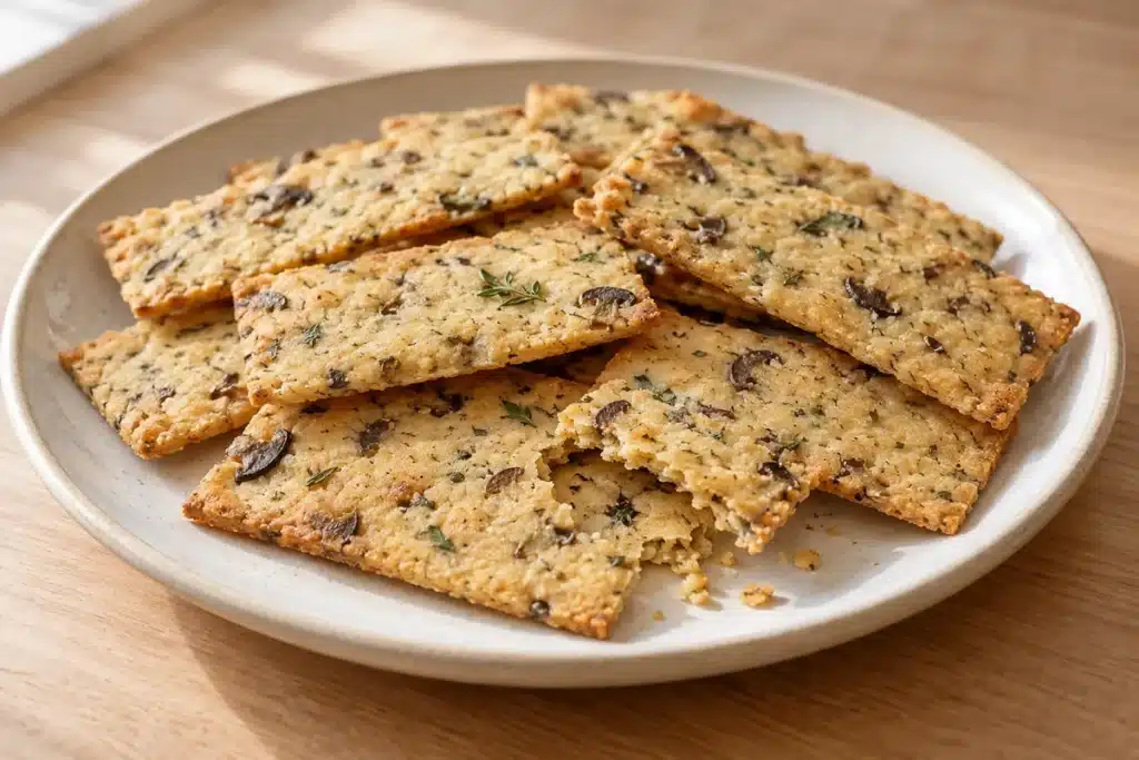 Crackers de setas y tomillo sin gluten terminadas y listas para servir