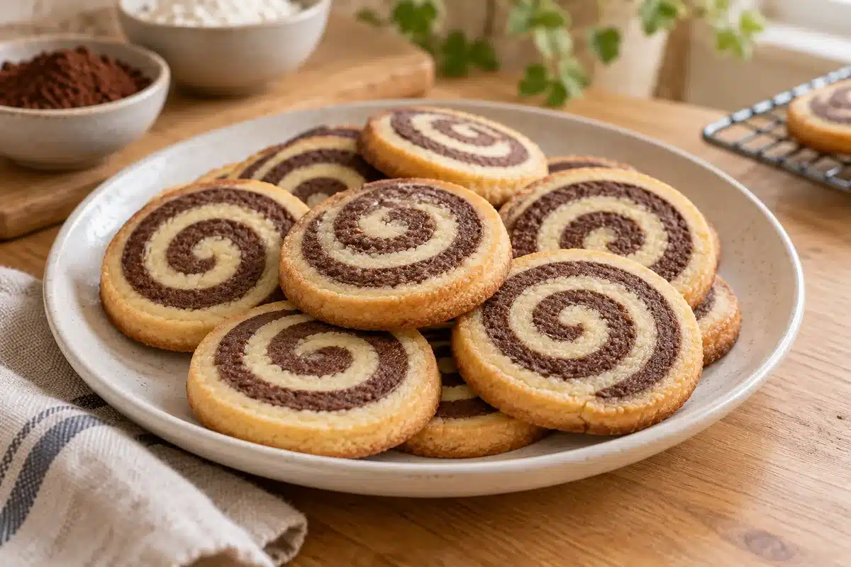 Galletas espirales sin gluten de cacao y vainilla terminadas