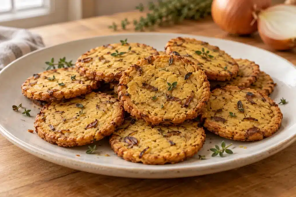 Galletas saladas finas de cebolla y harina de garbanzo