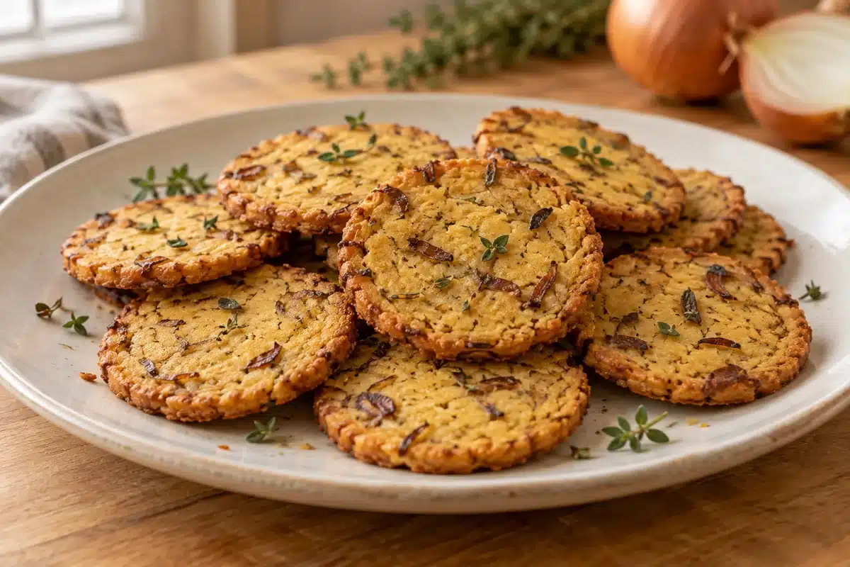Galletas saladas finas de cebolla y harina de garbanzo