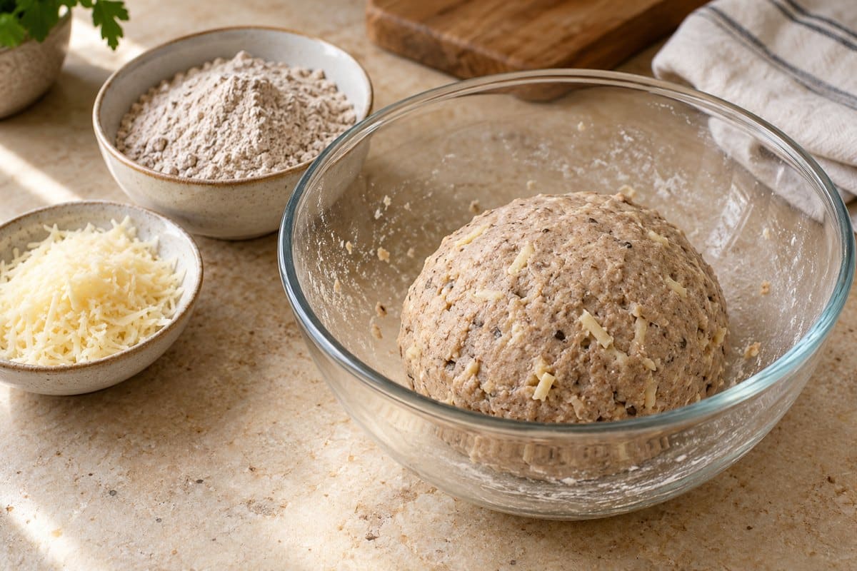 Masa de queso y harinas sin gluten antes de enfriar