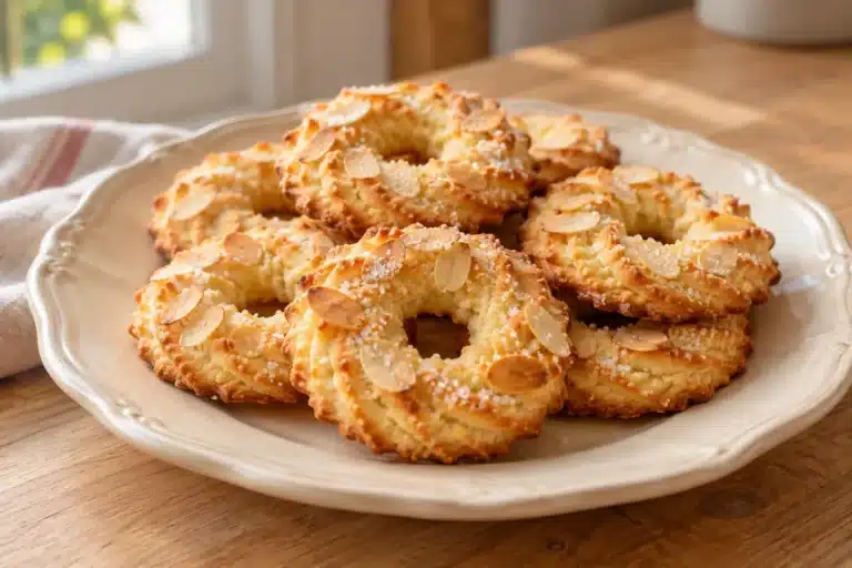 Kerstkransjes sin gluten: coronas navideñas de almendra terminadas y listas para servir