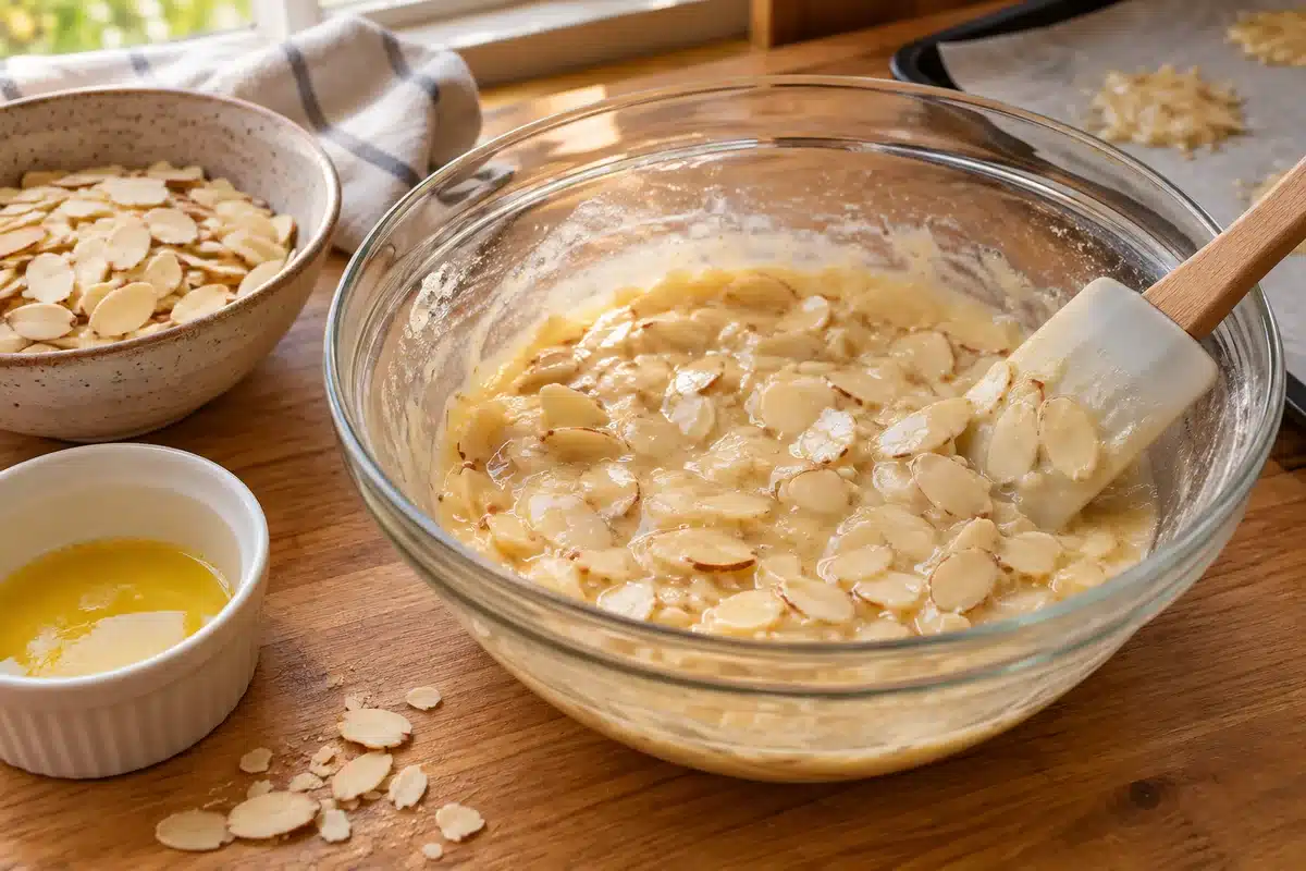 Mezcla de claras, azúcar y almendra laminada para preparar tejas sin gluten