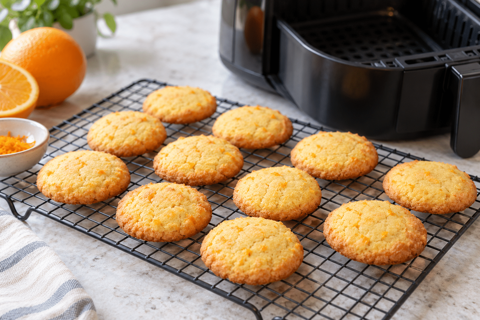 Galletas de maíz y naranja enfriándose sobre rejilla