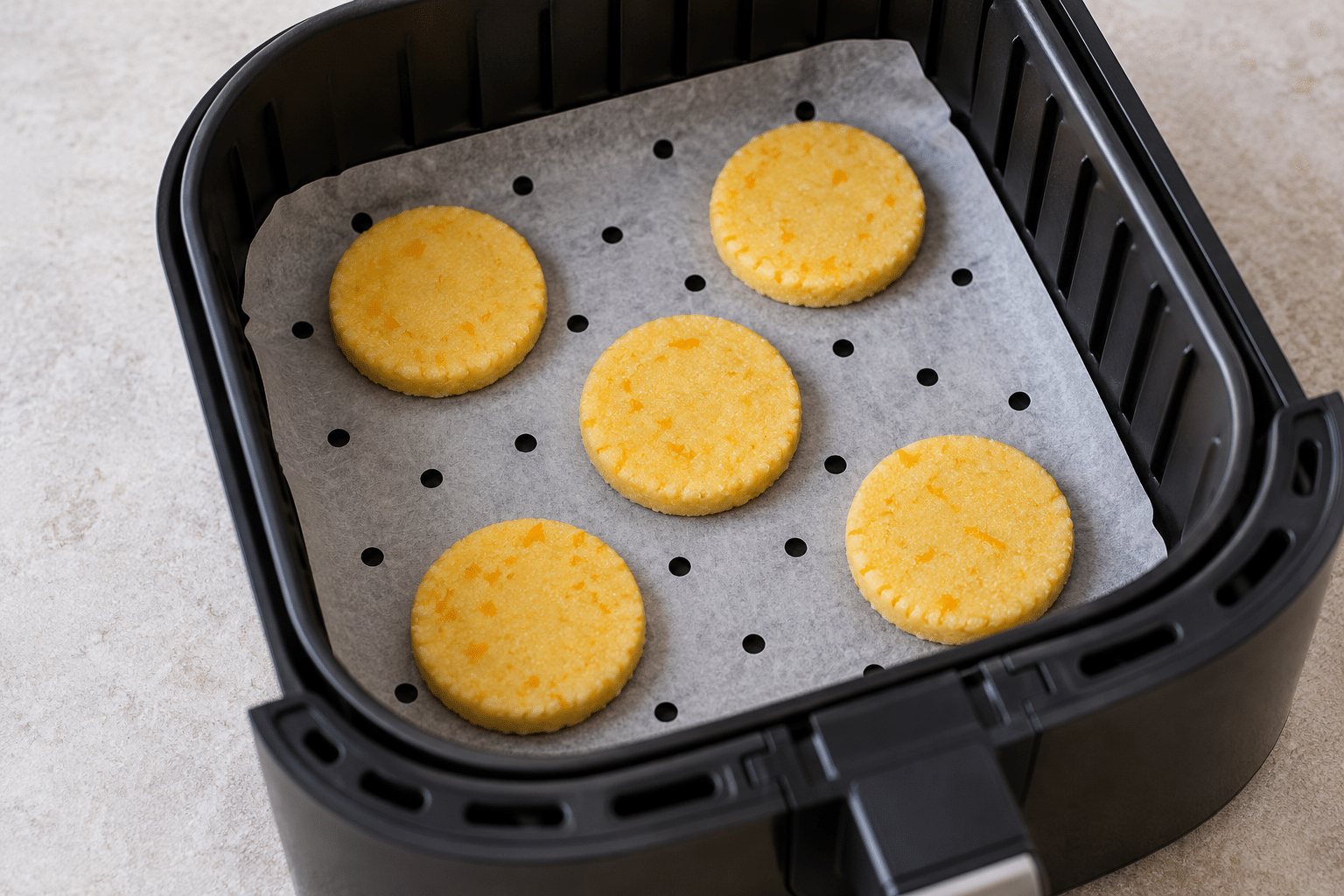 Galletas formadas y separadas en la cesta de la airfryer