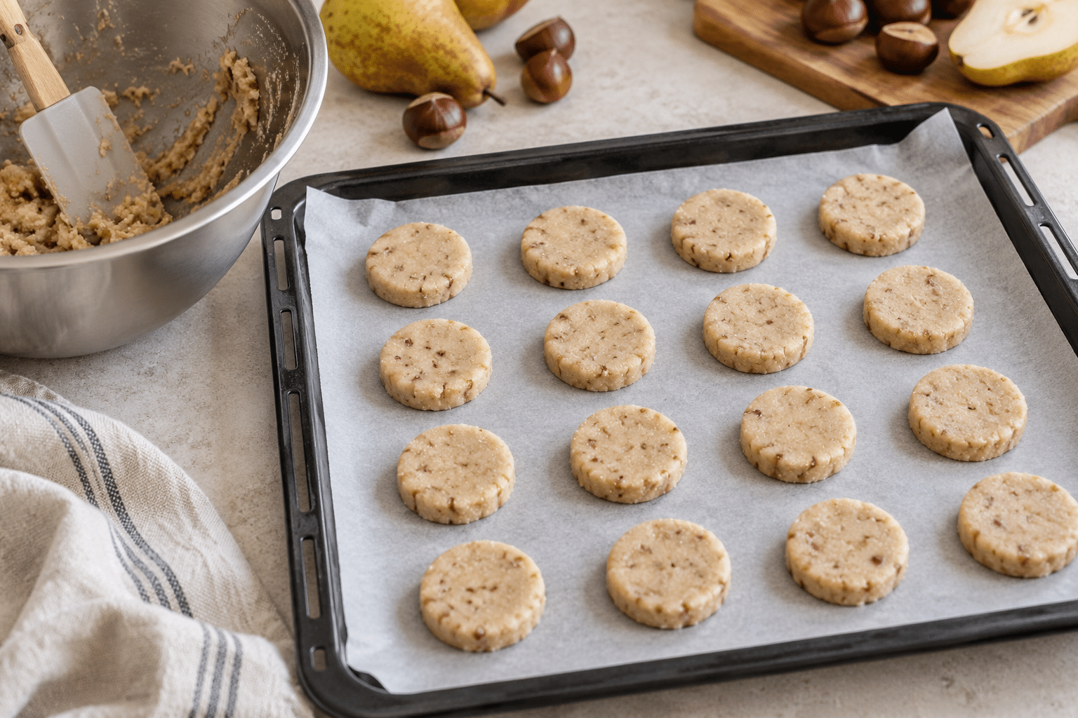 Galletas de castaña y pera: formar los discos de masa