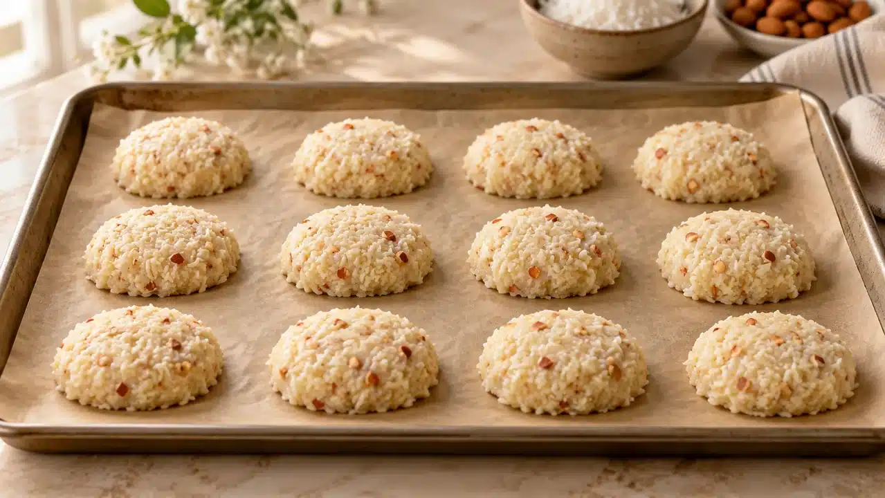 Doce bases ovaladas de coco antes de decorar