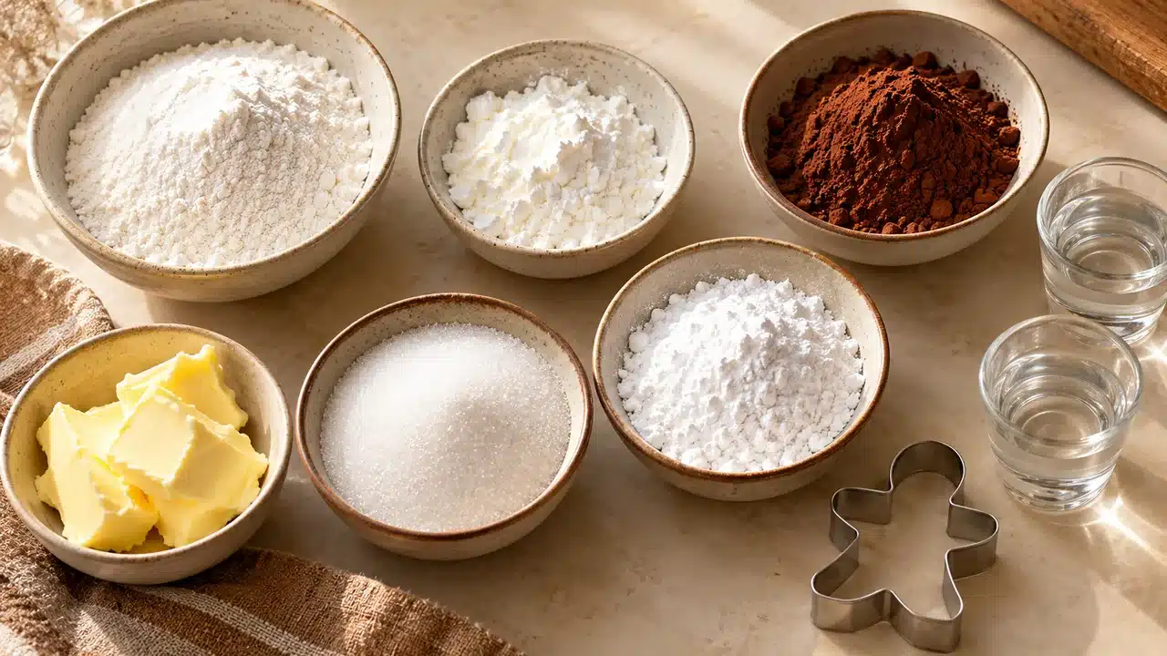 Ingredientes de la masa de cacao y del glaseado blanco
