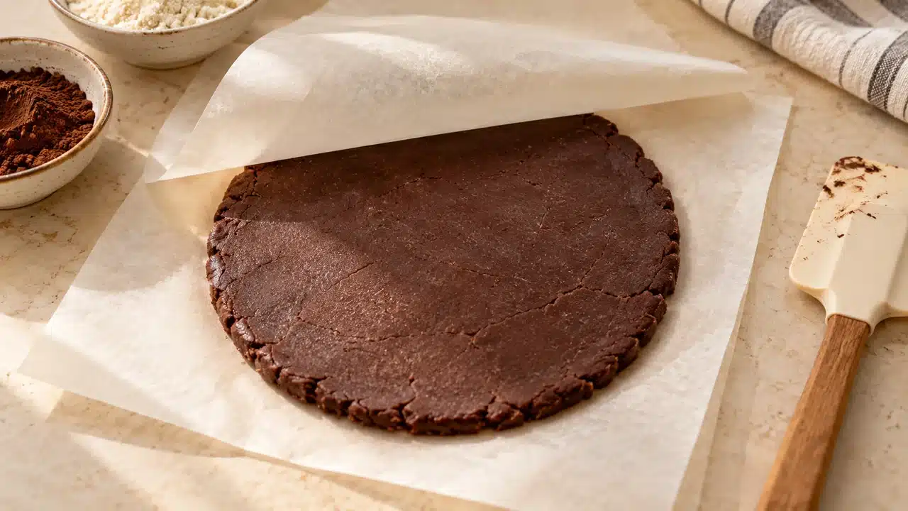 Disco de masa de cacao compactada antes de enfriar