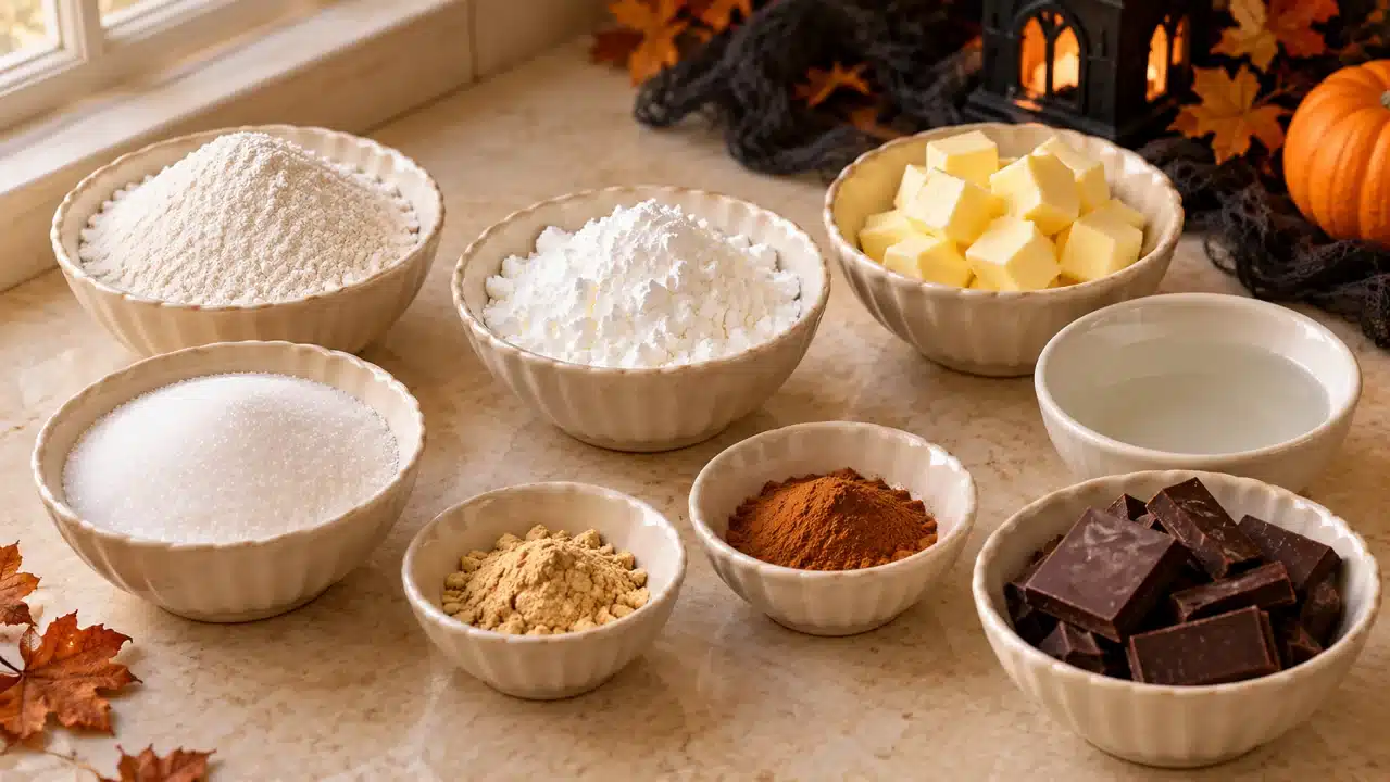 Harinas, mantequilla, azúcar y especias para las galletas lápida