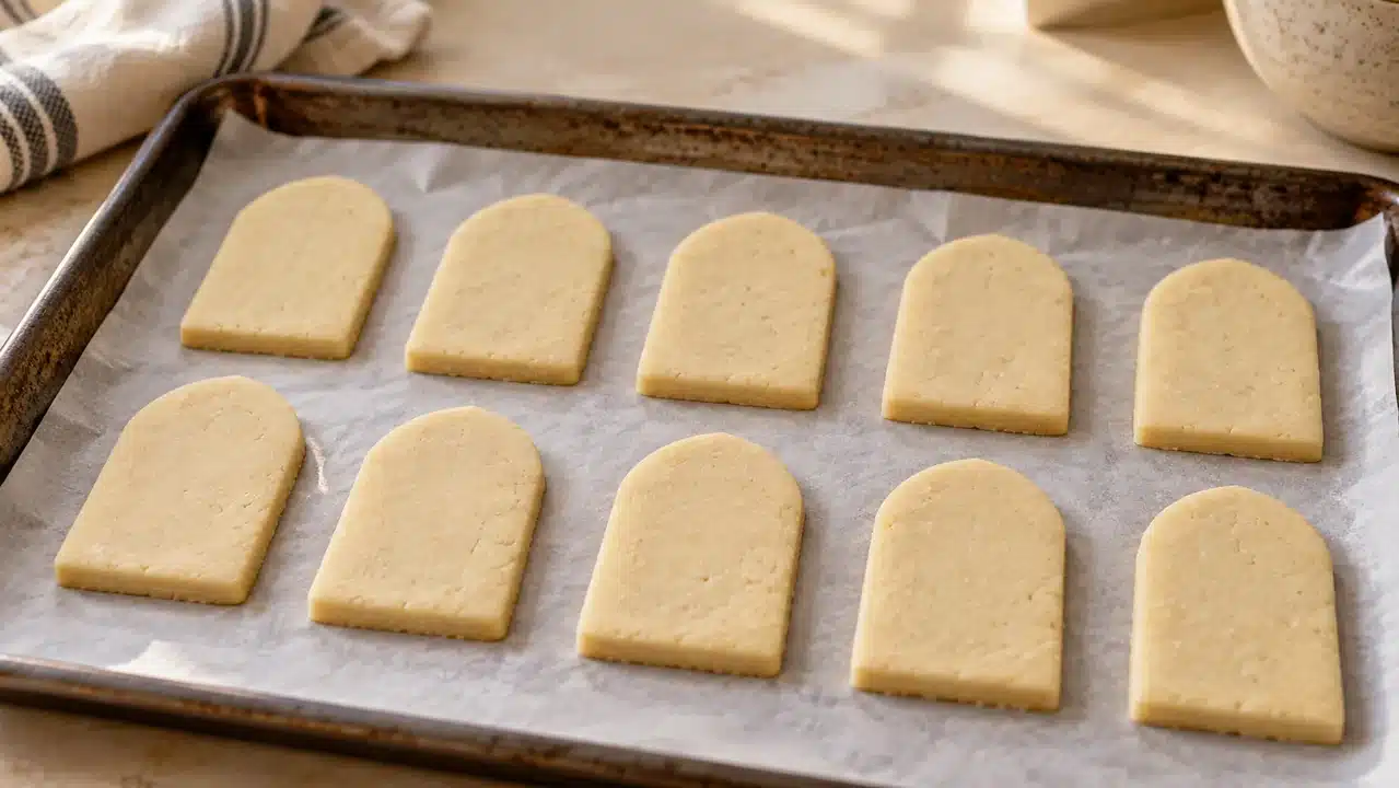 Lápidas de masa cortadas con la parte superior redondeada