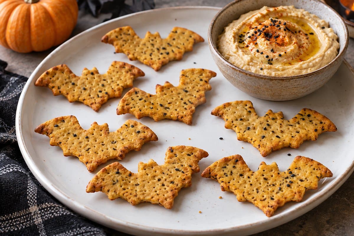 Crackers de garbanzo horneados con forma de murciélago