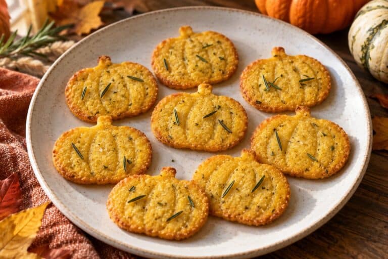 Galletas saladas de polenta y arroz con forma de calabaza