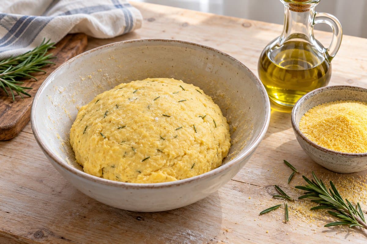 Masa amarilla de polenta y arroz con romero